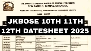 JKBOSE 10TH 11TH 12TH DATESHEET 2025