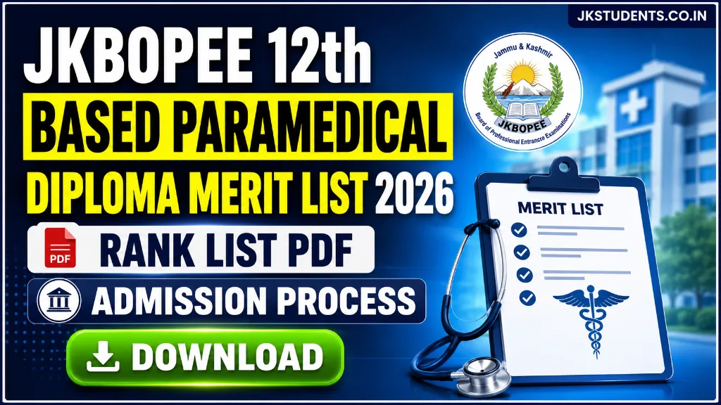 JKBOPEE 12th Based Paramedical Diploma Merit List 2026, Rank List PDF & Admission Process