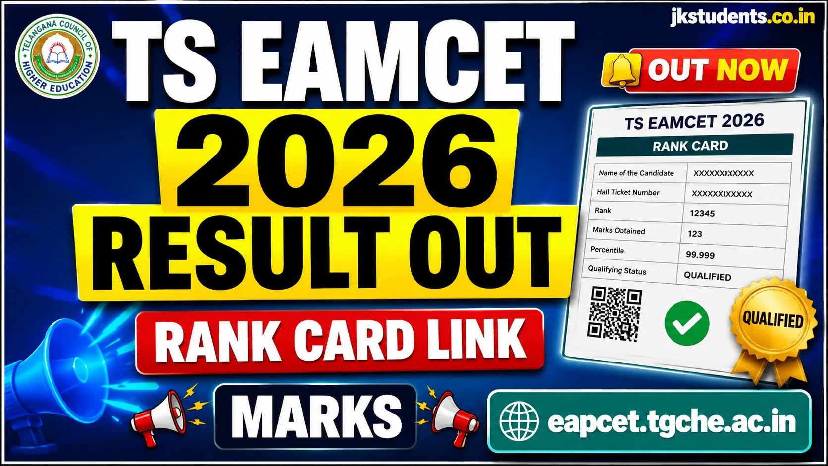 TS EAMCET 2026 Result OUT at eapcet.tgche.ac.in, Rank Card Link & Marks ...